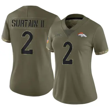 Women's Nike Denver Broncos Pat Surtain II 2022 Salute To Service Jersey - Olive Limited